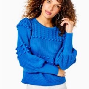 Lilly Pulitzer Kippa Sweater Popcorn Stitch Crew Neck in Blue Flare size M
